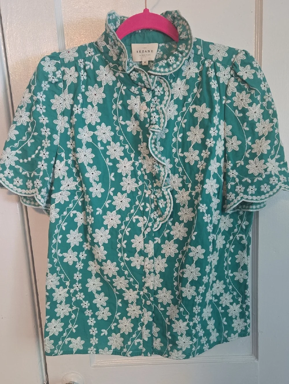 Sezane Dahlia green short-sleeve blouse - Picture 2 of 11